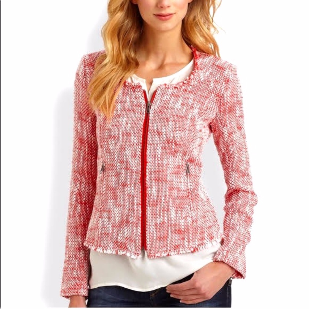JOIE Collis Tweed Twill Fitted Zippered Blazer Jacket, Sz XS